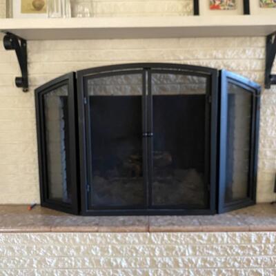 Wrought iron fireplace cover and anirons