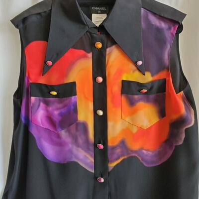 Chanel Silk Abstract Sleeveless Blouse