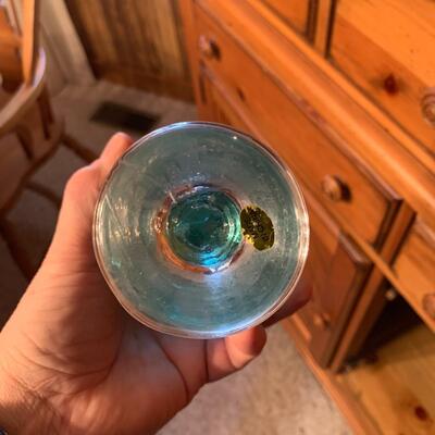 Pair Of Blue Glass Oil Lamps (DR - JS)