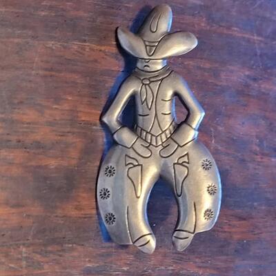 Lot 92: Vintage 1940's Bell Trading Post Cowboy Brooch