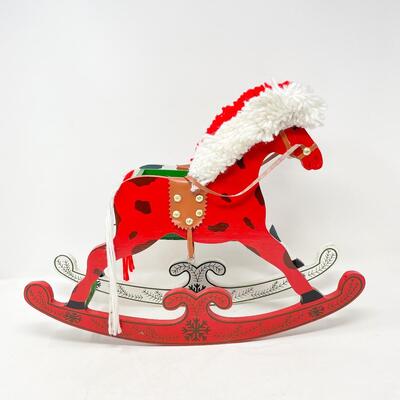 FESTIVE WOODEN ROCKING HORSE W/ PLANTER/BOX