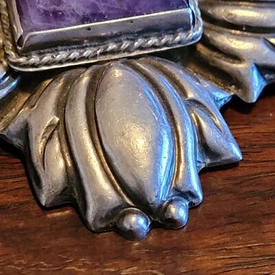 Lot 93: Vintage Pre-1948 Mexican Large Sterling & Amethyst Brooch