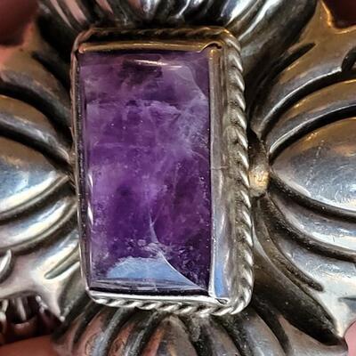 Lot 93: Vintage Pre-1948 Mexican Large Sterling & Amethyst Brooch