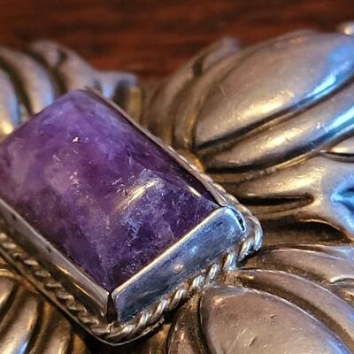 Lot 93: Vintage Pre-1948 Mexican Large Sterling & Amethyst Brooch