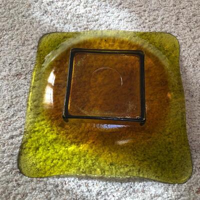 Amber & Green Colored Glass Dish (Table Decor) (LR - KM)