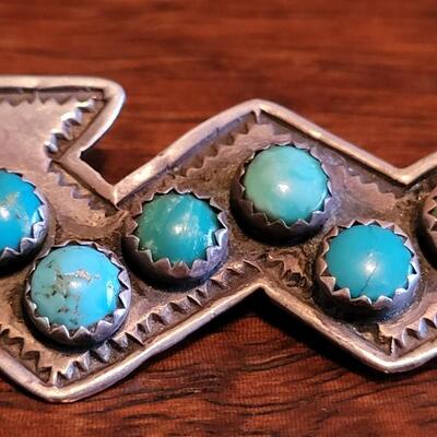 Lot 94: Vintage 1980's Rare HEATHER HICKS Turquois & Sterling Arrow Brooch Made in Taos