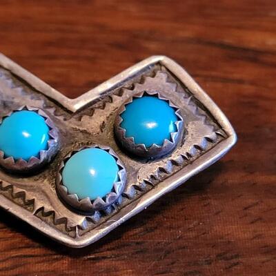 Lot 94: Vintage 1980's Rare HEATHER HICKS Turquois & Sterling Arrow Brooch Made in Taos
