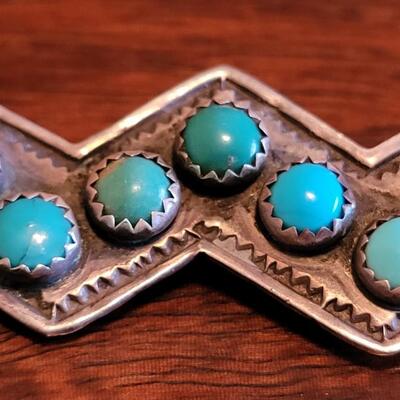 Lot 94: Vintage 1980's Rare HEATHER HICKS Turquois & Sterling Arrow Brooch Made in Taos