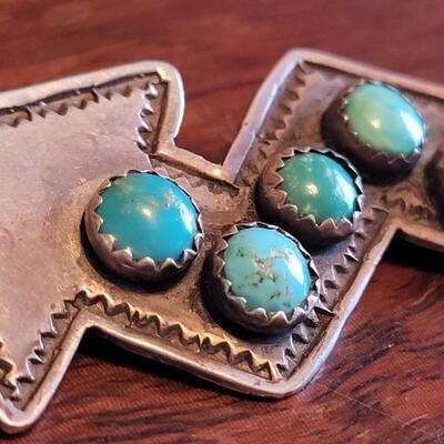 Lot 94: Vintage 1980's Rare HEATHER HICKS Turquois & Sterling Arrow Brooch Made in Taos