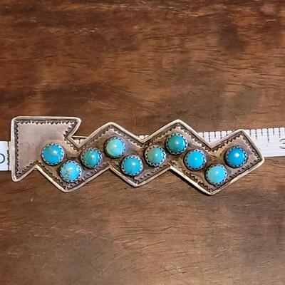 Lot 94: Vintage 1980's Rare HEATHER HICKS Turquois & Sterling Arrow Brooch Made in Taos