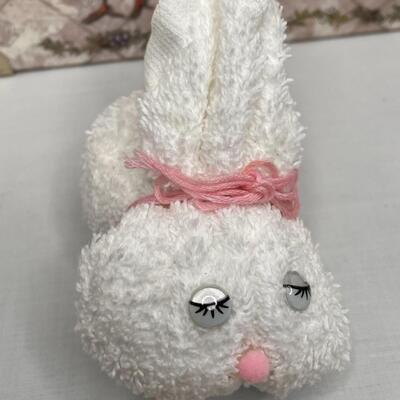 Box with lid, large and small trinket boxes, dish, new wash cloth bunny