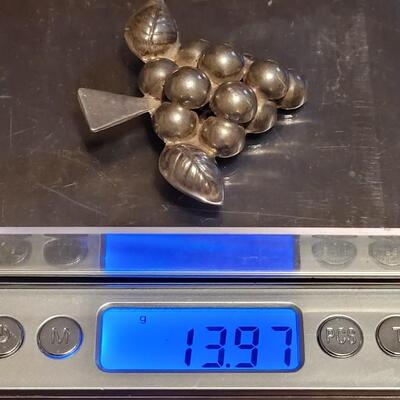 Lot 95: Vintage Pre-1948 Mexican Silver Grape Brooch