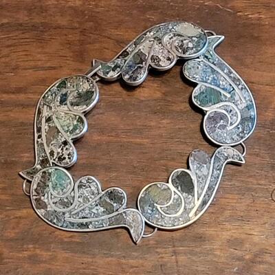 Lot 96: Vintage Mexican D.F. (Mexico City) Inlayed Sterling Necklace and Bracelet Set Signed J.R.