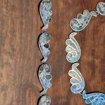 Lot 96: Vintage Mexican D.F. (Mexico City) Inlayed Sterling Necklace and Bracelet Set Signed J.R.