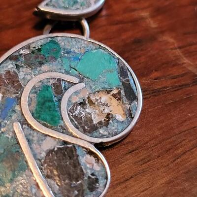 Lot 96: Vintage Mexican D.F. (Mexico City) Inlayed Sterling Necklace and Bracelet Set Signed J.R.