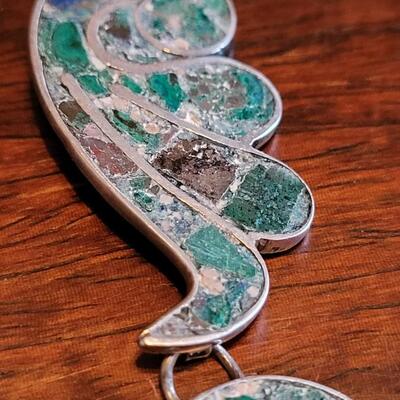 Lot 96: Vintage Mexican D.F. (Mexico City) Inlayed Sterling Necklace and Bracelet Set Signed J.R.