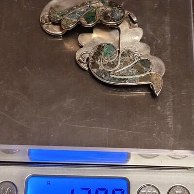 Lot 96: Vintage Mexican D.F. (Mexico City) Inlayed Sterling Necklace and Bracelet Set Signed J.R.