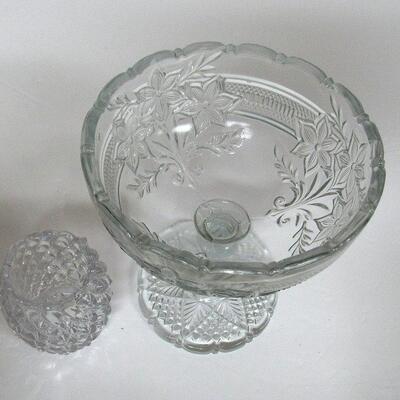 Vintage Pressed Glass Footed Dish and Toothpick Holder