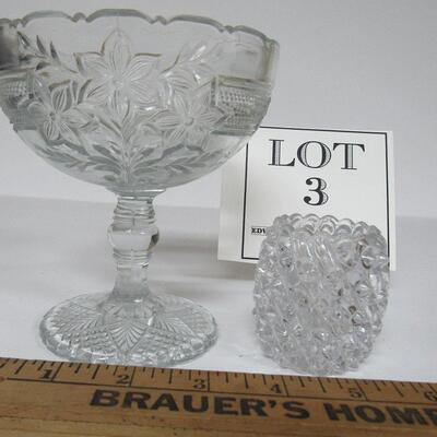 Vintage Pressed Glass Footed Dish and Toothpick Holder