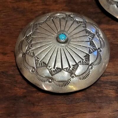 Lot 98: Vintage Native American 1.5" Turquois and Sterling Silver Button Covers