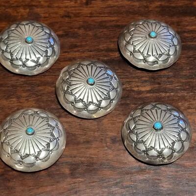 Lot 98: Vintage Native American 1.5" Turquois and Sterling Silver Button Covers