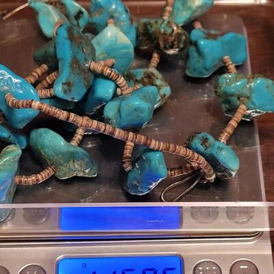 Lot 101: Beautiful Santo Domingo Kewa Pueblo Royston Turquoise and Shell Heishi Bead Necklace