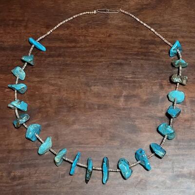 Lot 101: Beautiful Santo Domingo Kewa Pueblo Royston Turquoise and Shell Heishi Bead Necklace