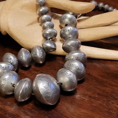 Lot 102: Vintage Navajo Sterling Stamped Graduated Beaded Necklace