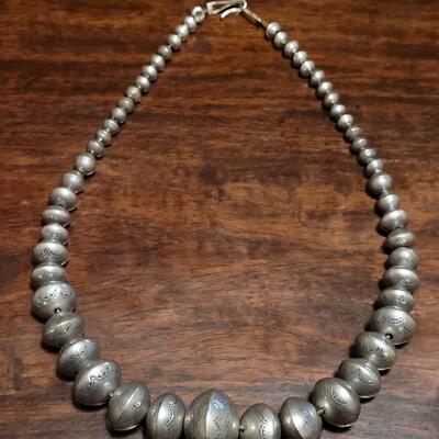Lot 102: Vintage Navajo Sterling Stamped Graduated Beaded Necklace