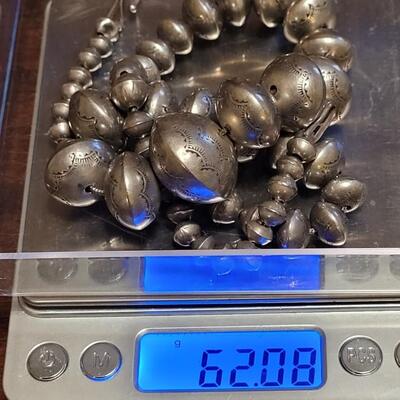 Lot 102: Vintage Navajo Sterling Stamped Graduated Beaded Necklace