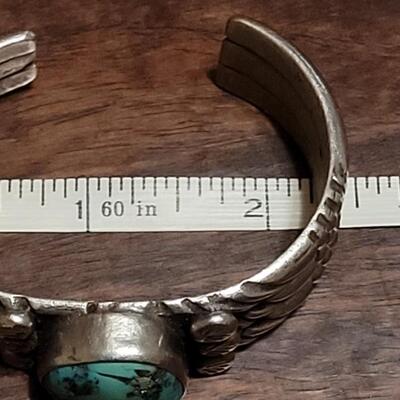 Lot 103: Old Pawn Navajo Heavy Silver & Royston Turquoise Cuff Bracelet