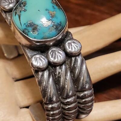 Lot 103: Old Pawn Navajo Heavy Silver & Royston Turquoise Cuff Bracelet