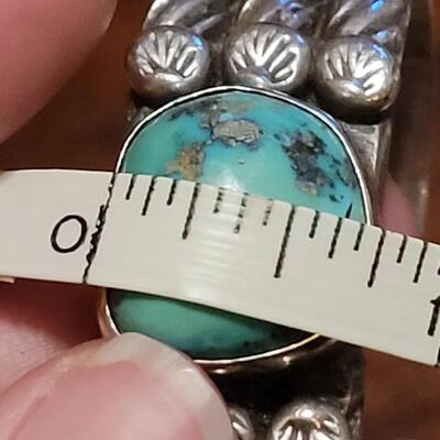 Lot 103: Old Pawn Navajo Heavy Silver & Royston Turquoise Cuff Bracelet