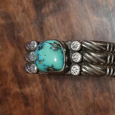 Lot 103: Old Pawn Navajo Heavy Silver & Royston Turquoise Cuff Bracelet