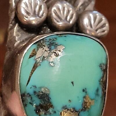 Lot 103: Old Pawn Navajo Heavy Silver & Royston Turquoise Cuff Bracelet