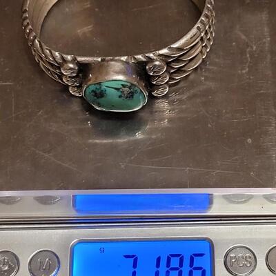 Lot 103: Old Pawn Navajo Heavy Silver & Royston Turquoise Cuff Bracelet