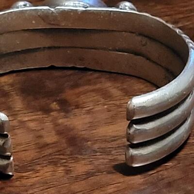 Lot 103: Old Pawn Navajo Heavy Silver & Royston Turquoise Cuff Bracelet