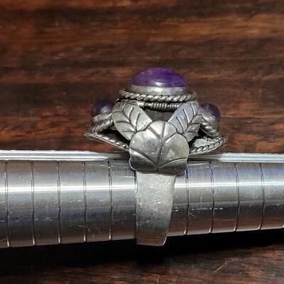 Lot 110: 1940's Mexican Sterling & Amethyst Poison Ring