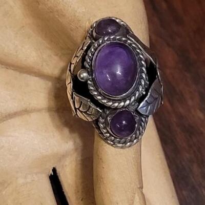 Lot 110: 1940's Mexican Sterling & Amethyst Poison Ring