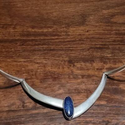 Lot 112: Vintage TAXCO Hinged Sterling & Lapis Necklace and Bracelet Set