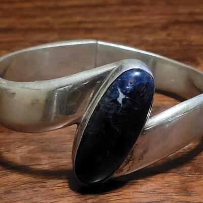 Lot 112: Vintage TAXCO Hinged Sterling & Lapis Necklace and Bracelet Set