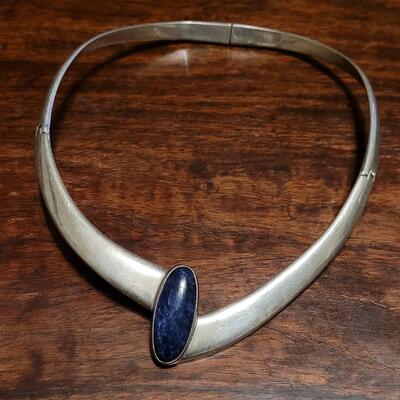 Lot 112: Vintage TAXCO Hinged Sterling & Lapis Necklace and Bracelet Set