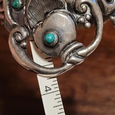Lot 115: Vintage Mid Century Mexican  Large Sterling & Turquoise Clamper Cuff