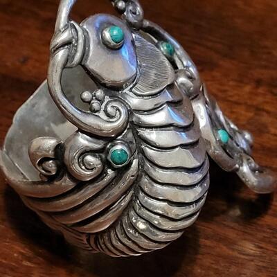 Lot 115: Vintage Mid Century Mexican  Large Sterling & Turquoise Clamper Cuff