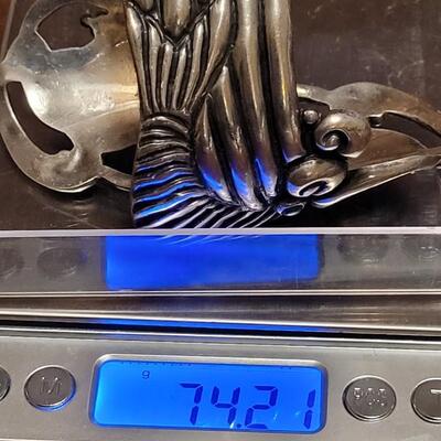 Lot 115: Vintage Mid Century Mexican  Large Sterling & Turquoise Clamper Cuff