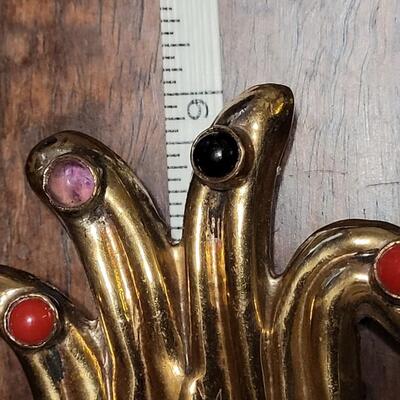 Lot 118:  Rare Vintage Extra Large Hinged Brass Alejibre Modernist Belt Buckle with Gemstones