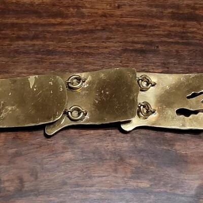 Lot 118:  Rare Vintage Extra Large Hinged Brass Alejibre Modernist Belt Buckle with Gemstones