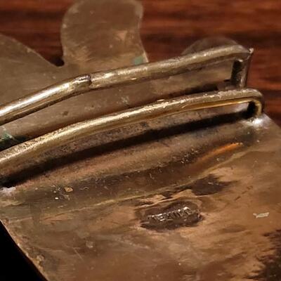 Lot 118:  Rare Vintage Extra Large Hinged Brass Alejibre Modernist Belt Buckle with Gemstones