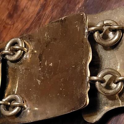 Lot 118:  Rare Vintage Extra Large Hinged Brass Alejibre Modernist Belt Buckle with Gemstones