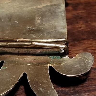 Lot 118:  Rare Vintage Extra Large Hinged Brass Alejibre Modernist Belt Buckle with Gemstones